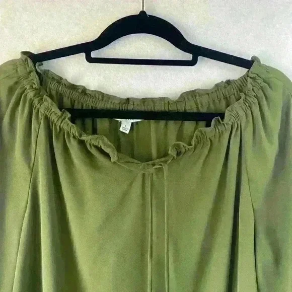 NWT Women's Notations Green Long Sleeve Ruffle Tie Front Blouse Size Large - Picture 4 of 15